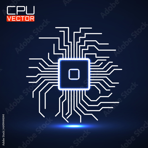 Cpu. Microprocessor. Microchip. Glow logo. Vector illustration