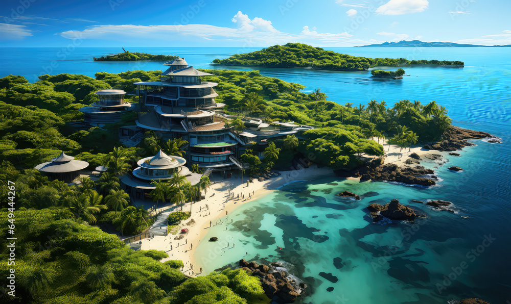 Architectural Marvels Amidst Nature's Splendor: Building Designs that Define Paradise Island - Generative AI