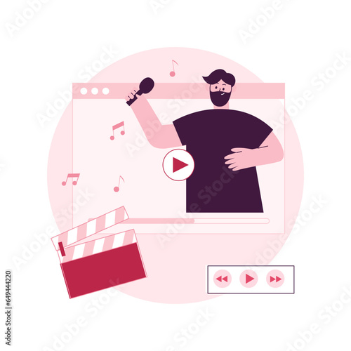 Music video abstract concept vector illustration. Official videoclip, internet and tv premiere, music video production, professional director, shooting crew, musician promotion abstract metaphor.