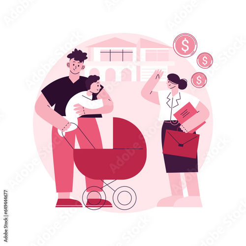 Stay-at-home dads abstract concept vector illustration. Stay-at-home father, house dad, taking kid to school, work home, breadwinner mom, parental leave, spend time with child abstract metaphor.