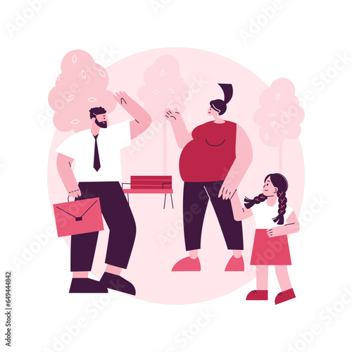 Unmarried parents abstract concept vector illustration. Unmarried couple fighting, partners living together, single pregnant woman, divorce and separation, unwed mother abstract metaphor.