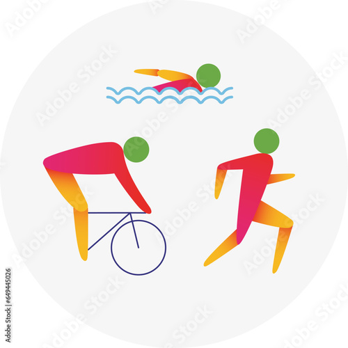 Triathlon competition icon. Colorful sport sign.