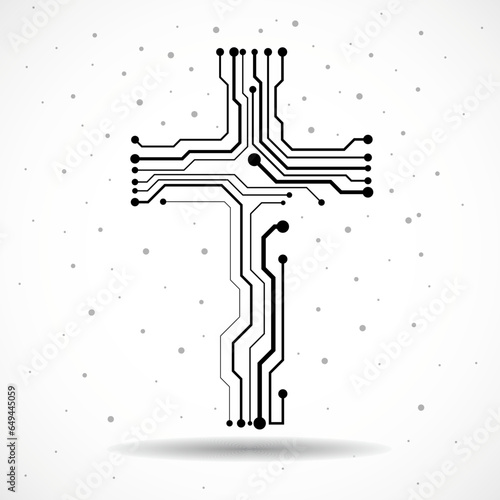 Abstract cross of circuit board. Christian symbol. Vector illustration