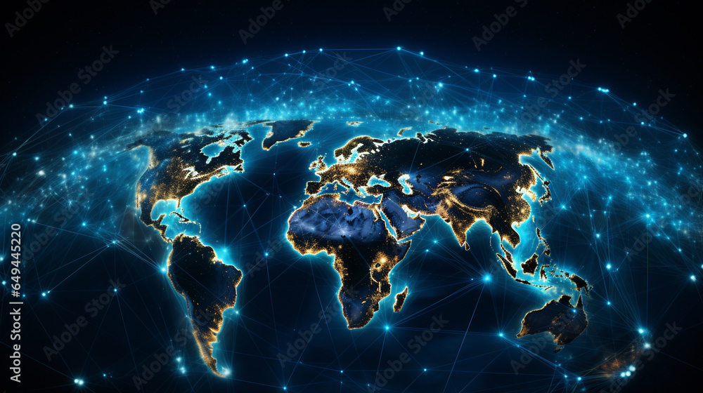 Global world network and telecommunication on earth. Communication technology. 