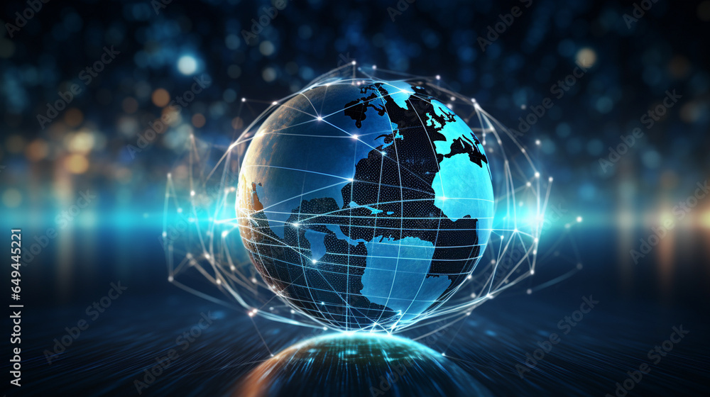 Fototapeta premium Global world network and telecommunication on earth. Communication technology. 