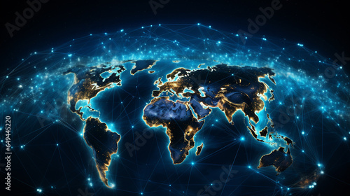 Global world network and telecommunication on earth. Communication technology. 