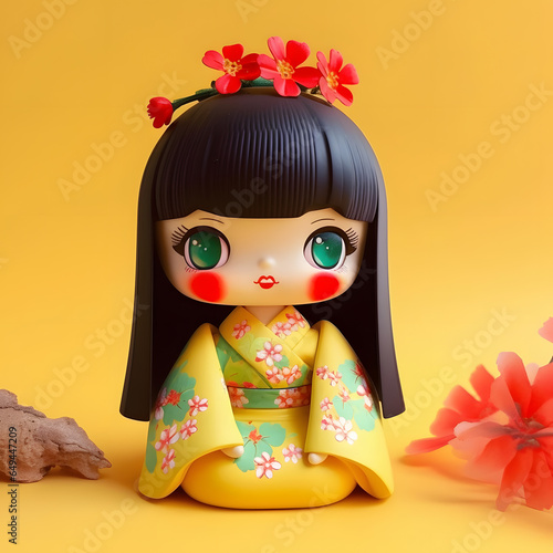 Retro japanese geisha Yellow doll