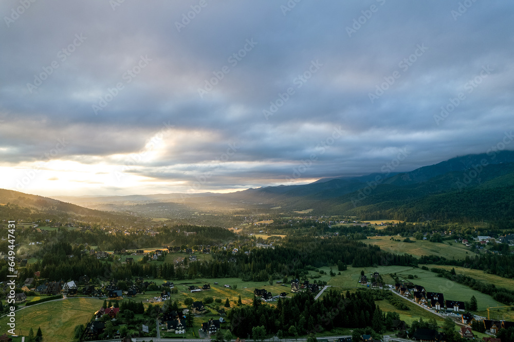 Resort landscapes from a height in Koscielisko, Poland	