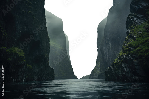 tall fjords. isolated transparent PNG. steep cliff. river, lake, creek. fantasy landscape. Aisen Fjords photo