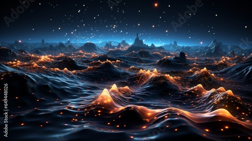 image of an abstract background featuring wave graph lines on a blue night background