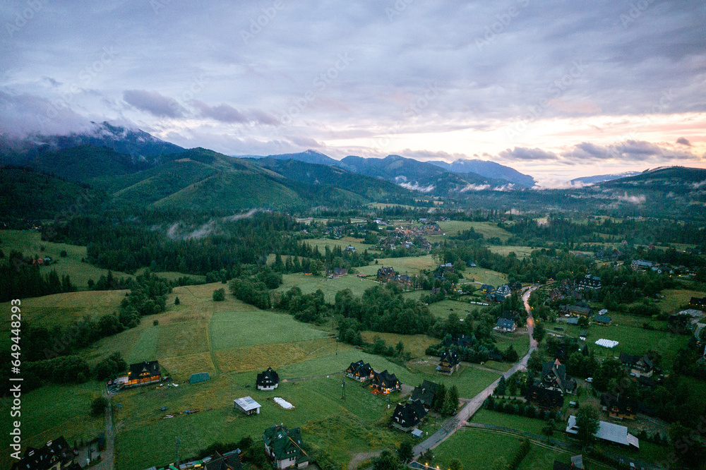 Resort landscapes from a height in Koscielisko, Poland	