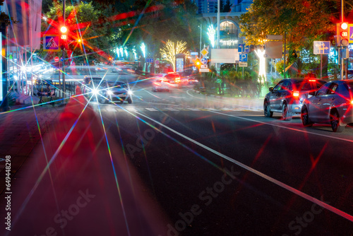 Lights with beams of the night intersection