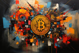 Bitcoin logo colorful  grunge poster