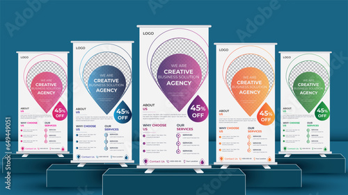 Business Roll Up Banner stand vector creative design. Sale banner stand or flag design layout. Modern Exhibition Advertising vector eps10. Trend design geometric.	