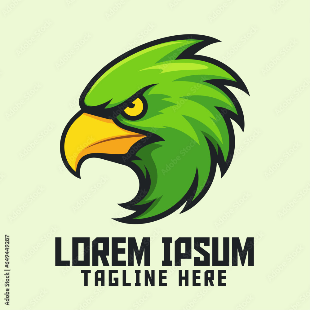 Obraz premium Hawk, Falcon, and Green Bird Icon Badge Emblem for Sport and Esport: Green Eagle Mascot Head Logo and Animal Template
