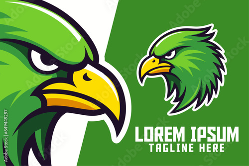 Animal Template of Hawk and Falcon for Sport and Esport: Green Eagle Mascot Head Logo and Green Bird Icon Badge Emblem