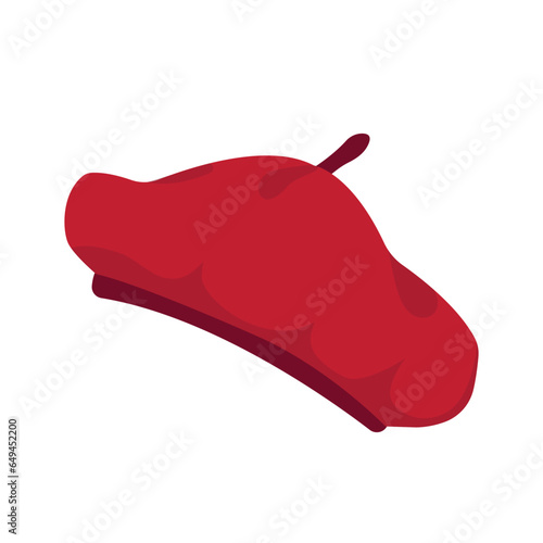 Part of basic wardrobe. Red beret. Clothing store, fashion. Flat style design, isolated vector. Fall print element, seasonal warm, cozy clothes.