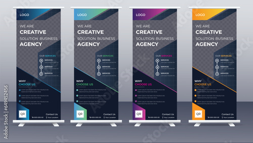 Corporate rollup banner template, advertisement, pull up, polygon background, vector illustration, business flyer, and display banner for your Corporate business, company, and restaurant with 4 color