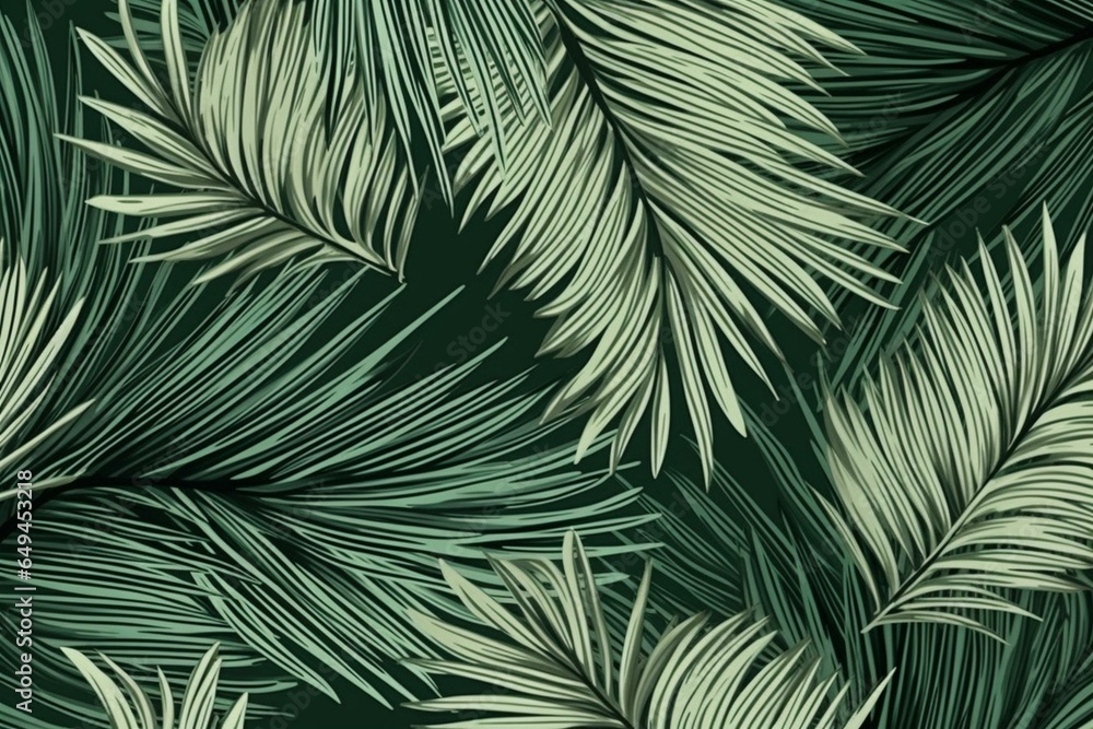 Palm leaves pattern, high-quality graphic design. Trendy foliage for fabric or surface decoration. Generative AI