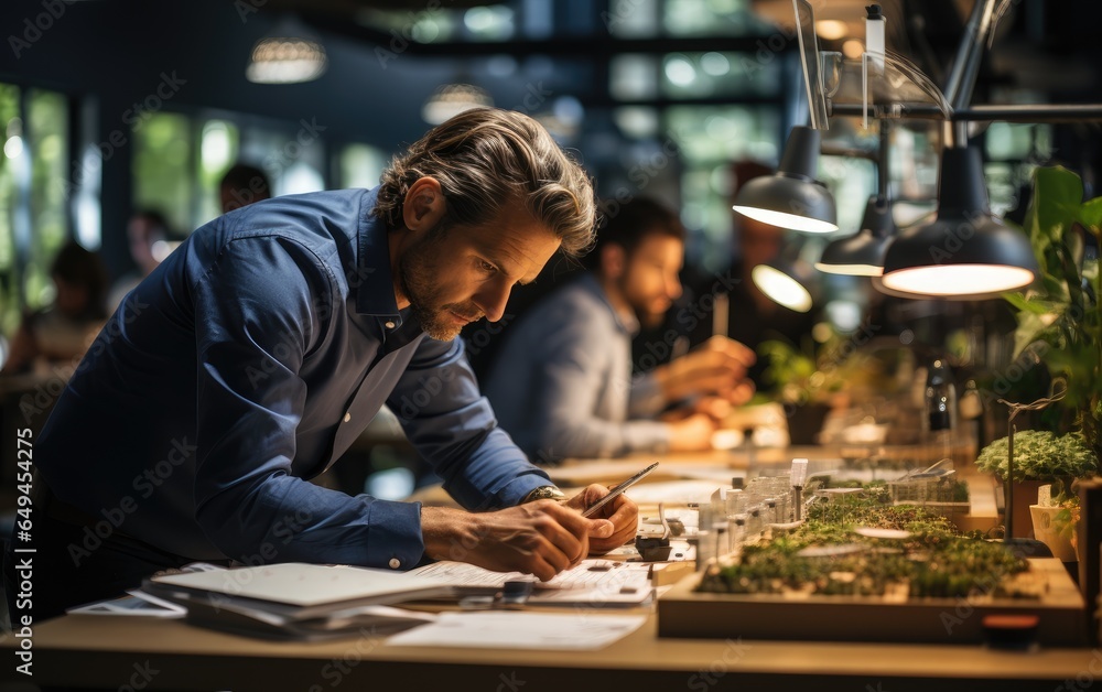 Architecture project managers working in a office. Generative AI Architecture project managers working in a office. Generative AI