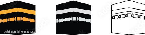 Sharif Kaaba, Makkah and Madinah Pak sacred Islamic Masjid-Al-Haram Macca Hajj Umrah Madinah Muslim shrine of Kaaba, in form of cubic construction in courtyard of mosque icon editable stroke