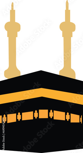 Sharif Kaaba, Makkah and Madinah Pak sacred Islamic Masjid-Al-Haram Macca Hajj Umrah Madinah Muslim shrine of Kaaba, in form of cubic construction in courtyard of mosque icon editable stroke photo