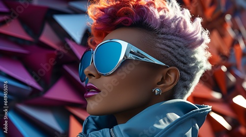 crazy woman with mohawk hairstyle and cool sunglasses photo