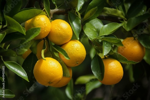 Citrus fruits grow on a tree. Generative AI