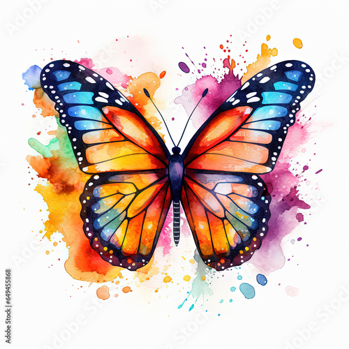 Watercolor Monarch Butterfly Illustration, Generative Ai © sukumarbd4