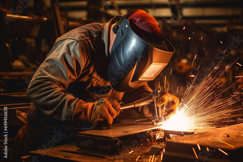 A man working in workshop doing welding with all safety gears