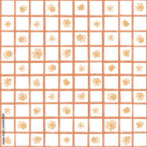 seamless pattern spring floral with squares grid