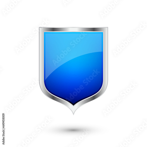 Free Download Vintage heraldic 3d shield icon with shiny metal frame. Blue protection, security and defence symbol. Medieval design element. Vector illustration - GFXLoad