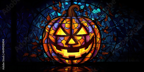 Halloween Pumpkin Jack’O Lantern Stained Glass Window Illustration Background