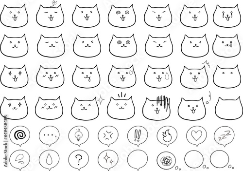 様々な表情の猫のアイコンセット