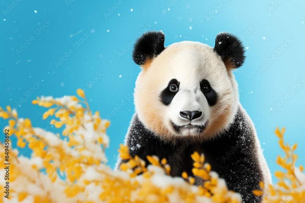 A panda isolated blue background A panda isolated blue background