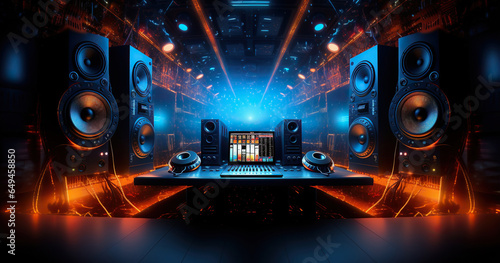 Art music studio background with dj headphones photo
