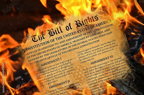 United States Bill of Rights burning in orange flames photo