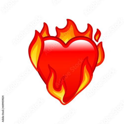 Heart on fire emoji, icon, symbol. Red burning heart with fire. Vector icon.