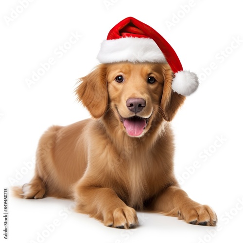 Dog wearing Christmas hat on white background © AI_images