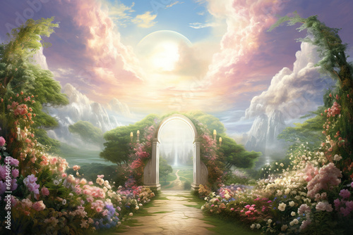 Garden illustration landscape art pathway heaven paradise