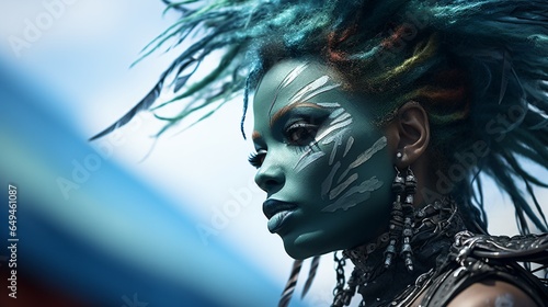 crazy tribal woman with mohawk hairstyle photo