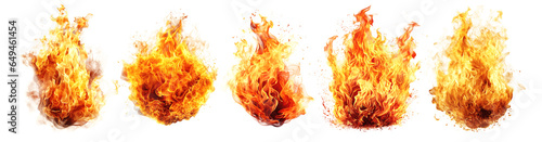 Set of Fire flame Isolated cutout on transparent background photo