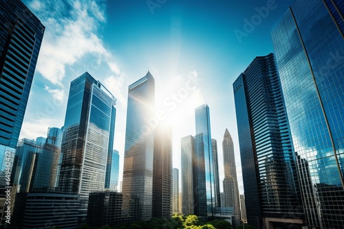 Tall buildings in Chicago s financial district under a sunny sky with clouds. Represents construction  business  and communication. Generative AI
