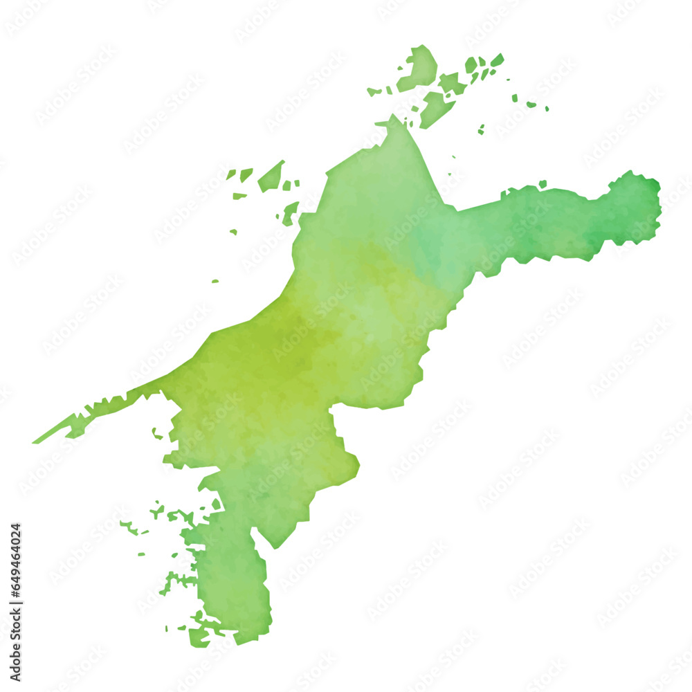 水彩風の愛媛県地図のイラスト