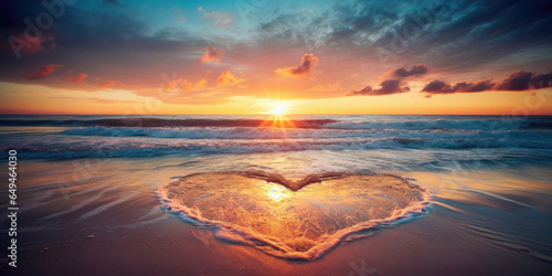 heart shaped beach on sunset
