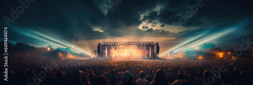 open air festival with light show and many concert visitors or audience