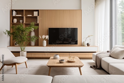Modern minimalist living  room with natural neutral colors design © Lazylizard