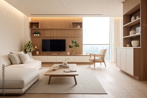 Modern minimalist living  room with natural neutral colors design