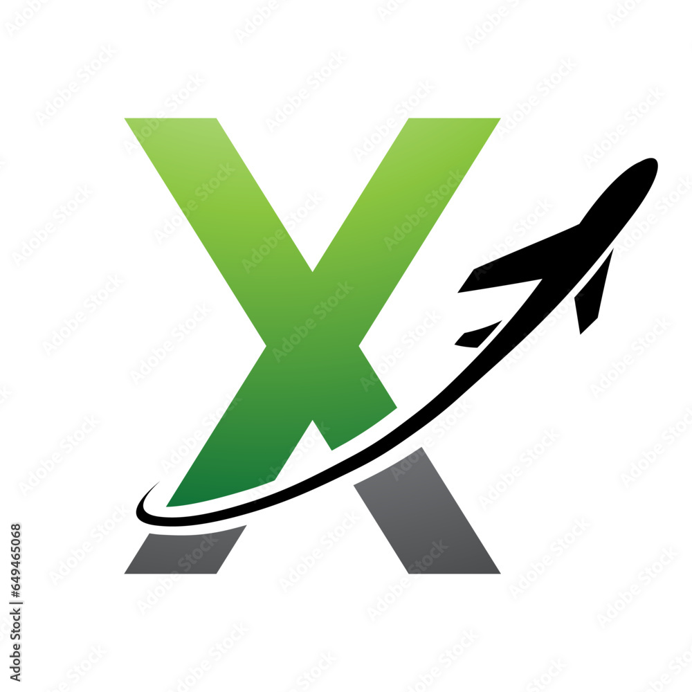 Green and Black Uppercase Letter X Icon with an Airplane Green and Black Uppercase Letter X Icon with an Airplane