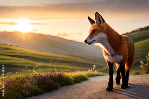red fox vulpes standing in the field photo